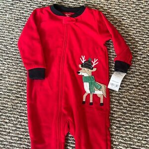 NWT Carters Boys Fleece Christmas Reindeer Feetie Pajamas 18 Months Red Black